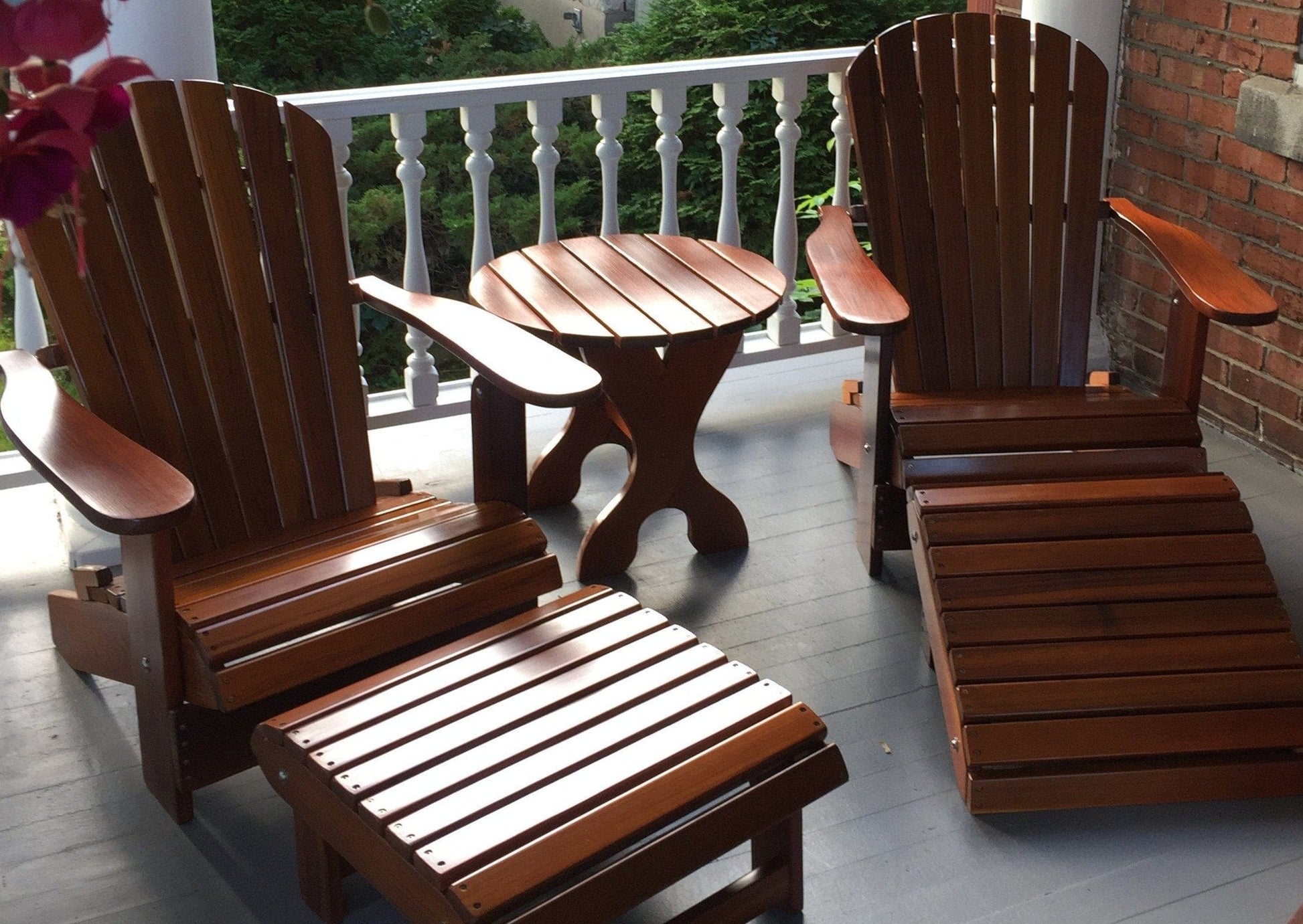 Treated Caramel Clear Cedar Royal Complete Patio Set 2 Adirondack Royal Chairs, 2 Royal Adirondack Footstools Ottomans and 1 Adirondack Round Table