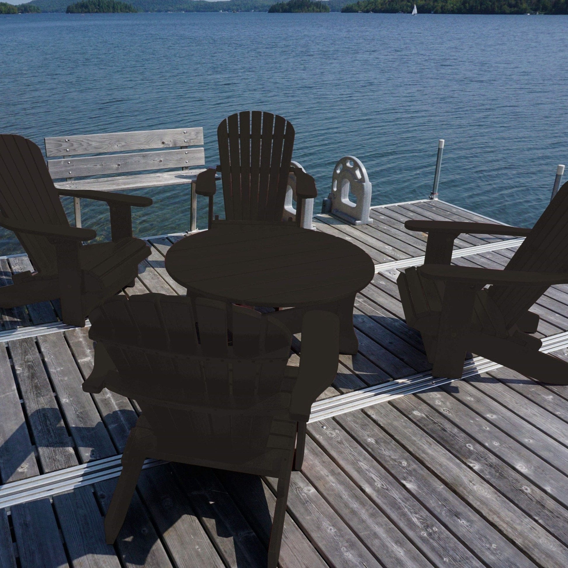 black adirondack chairs and coffee table