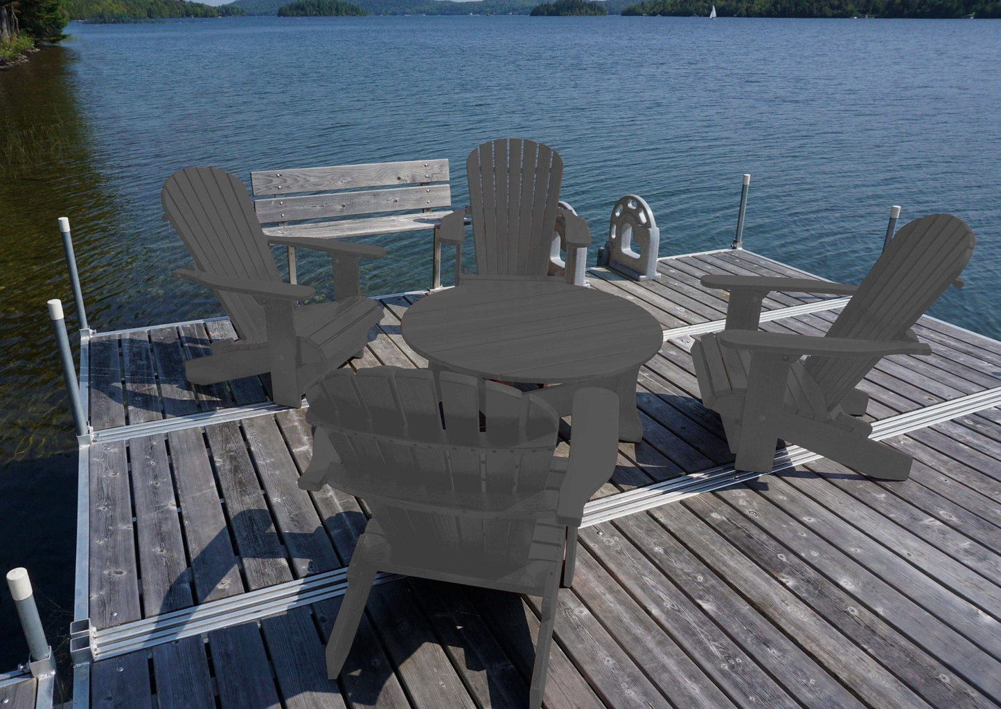 grey adirondack chairs and coffee table