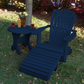 Patriot Blue Poly-Luxe 100% Recycled Plastic Royal Single Patio Set, 1 Adirondack Royal Chair, 1 Royal Adirondack Footstool Ottoman and 1 Adirondack 24" Round Table www.thebestadirondackchair.com